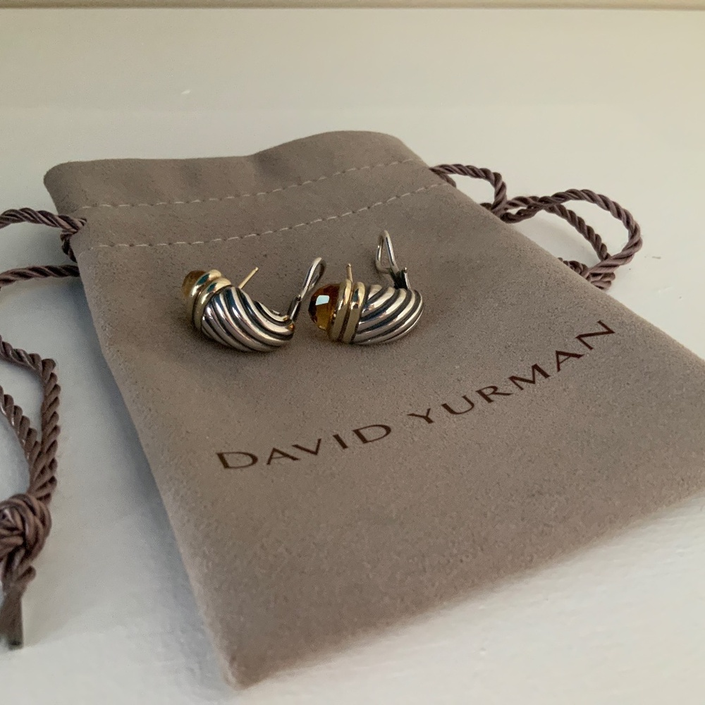 AUTHENTIC DAVID YURMAN 14 k gold and sterling CITRINE cable omega earrings